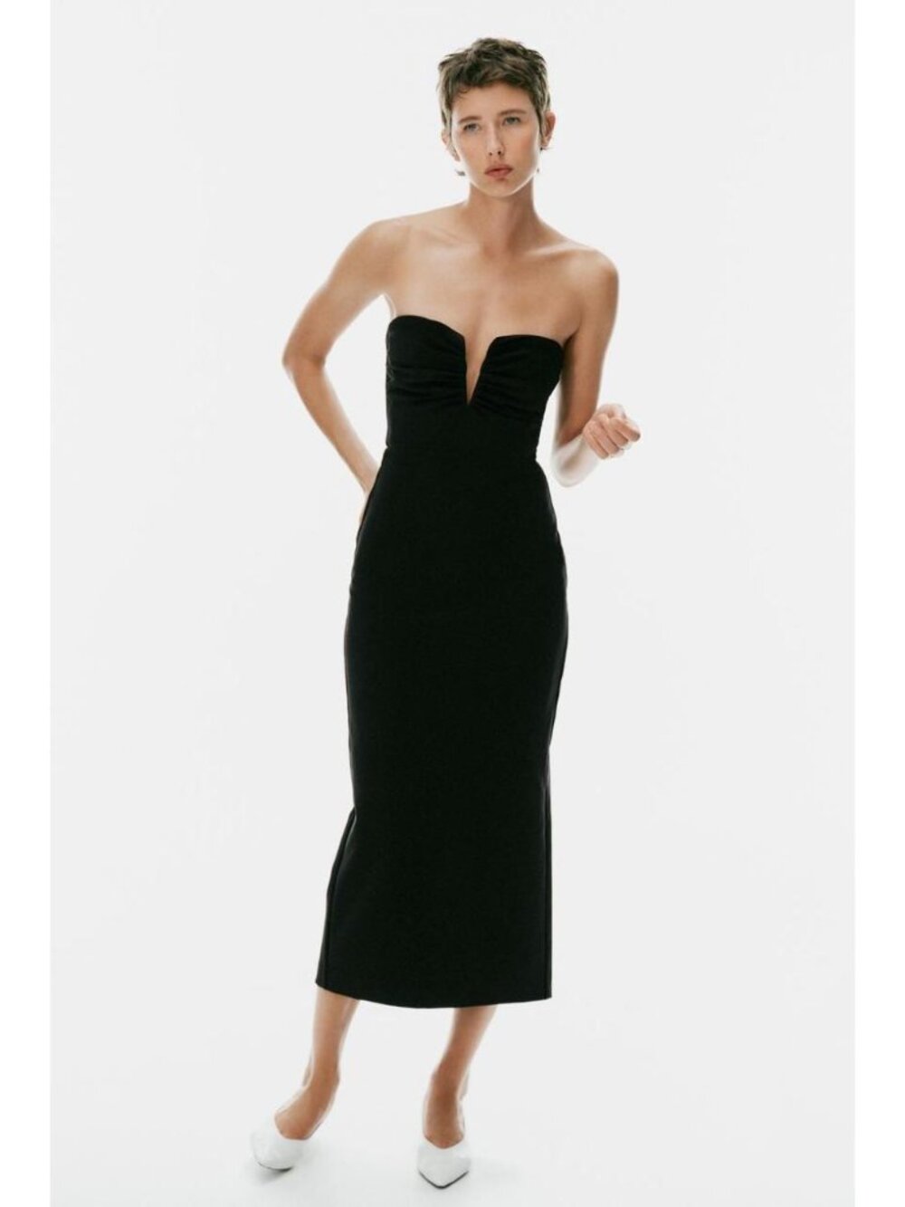 ZARA RUCHED CUTOUT MIDI DRESS 4772/214/800